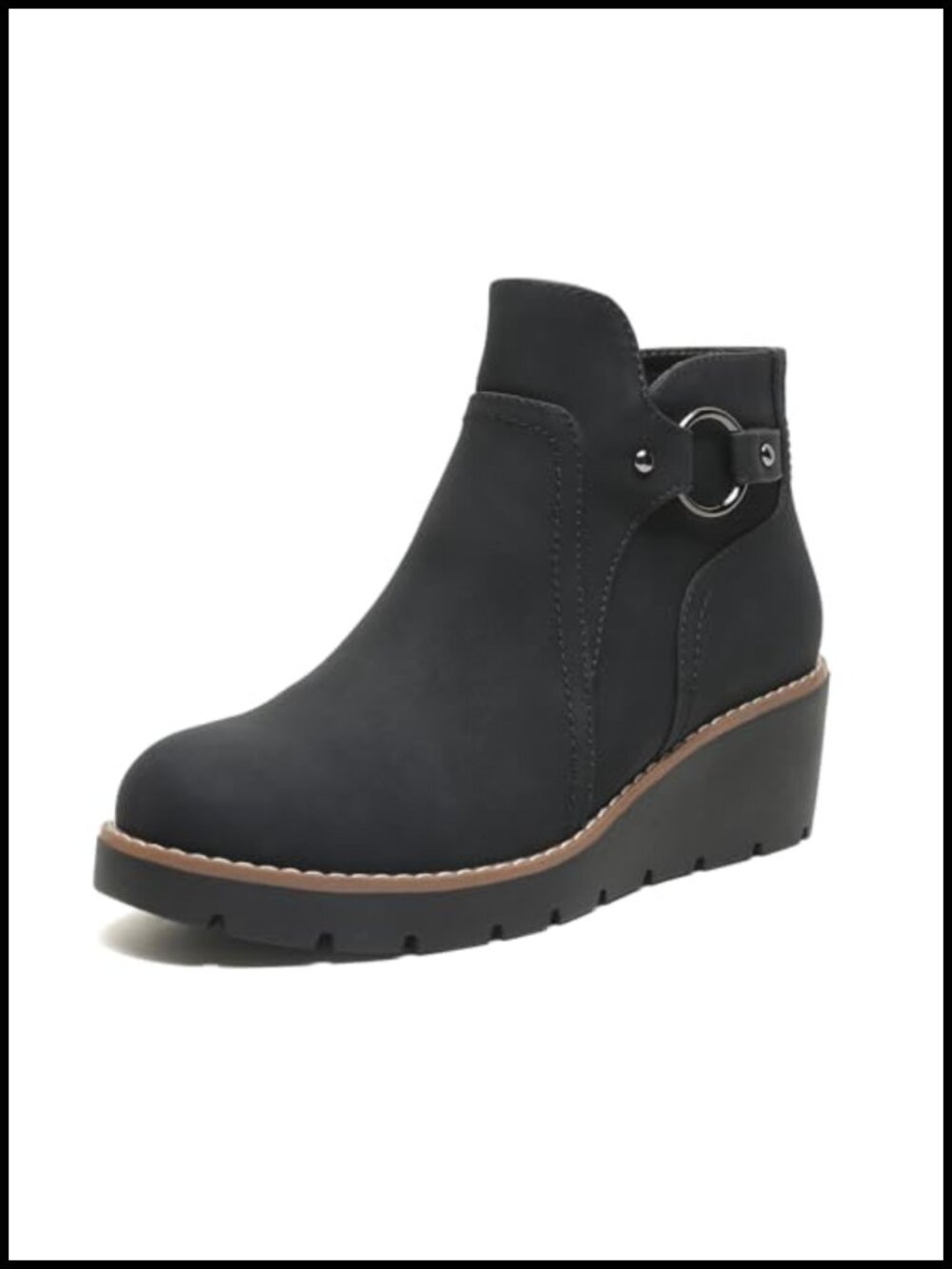 Wedge Ankle Boots Chunky Low Heel Round Toe Side Zipper Fall Boots